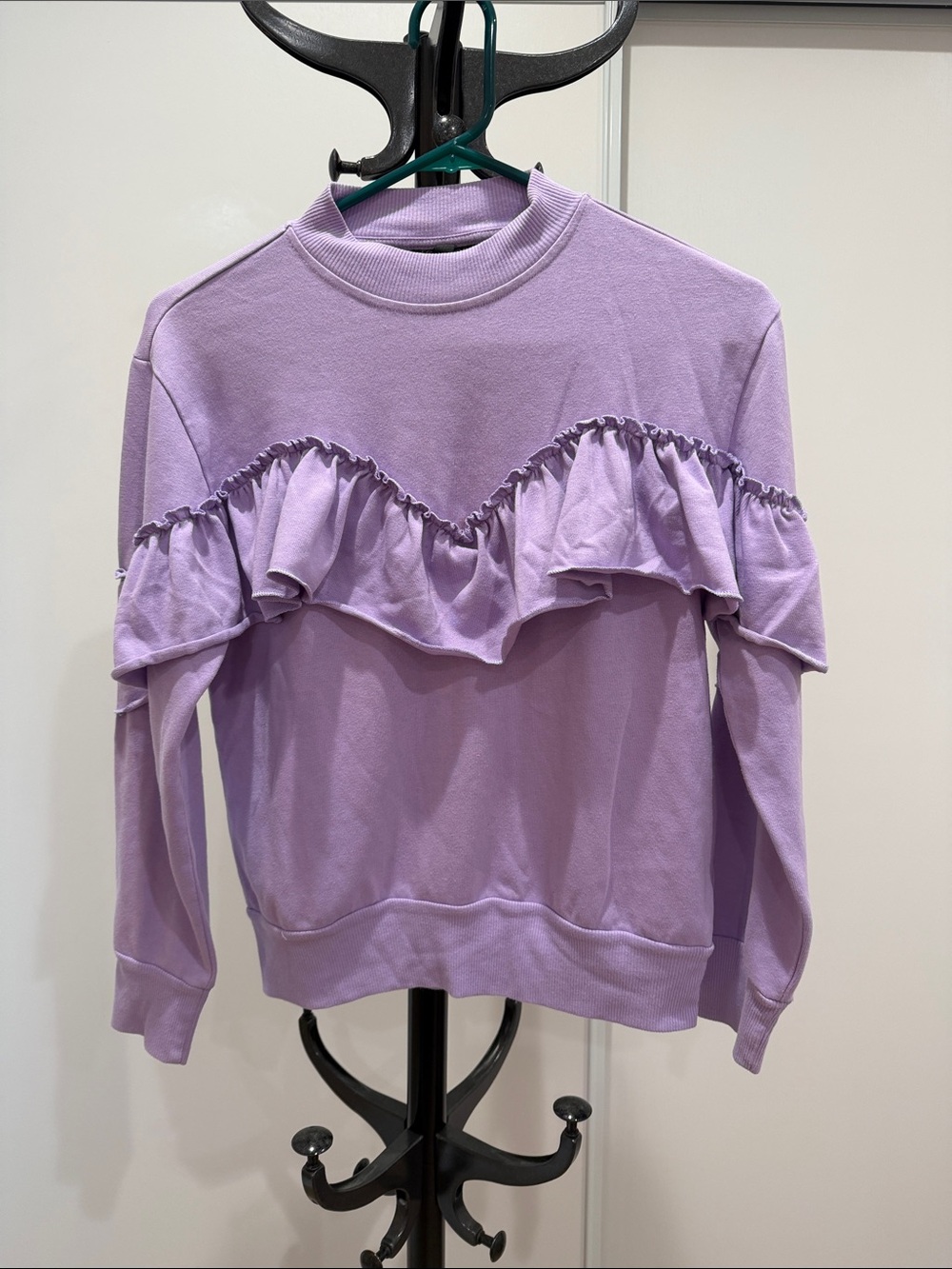 Topshop Lavender Ruffle Crewneck Sweatshirt